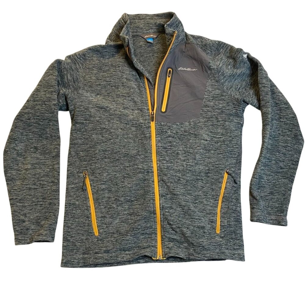 Eddie Bauer Men's First Ascent Full Zip Jacket Medium Heather Gray With Yellow A